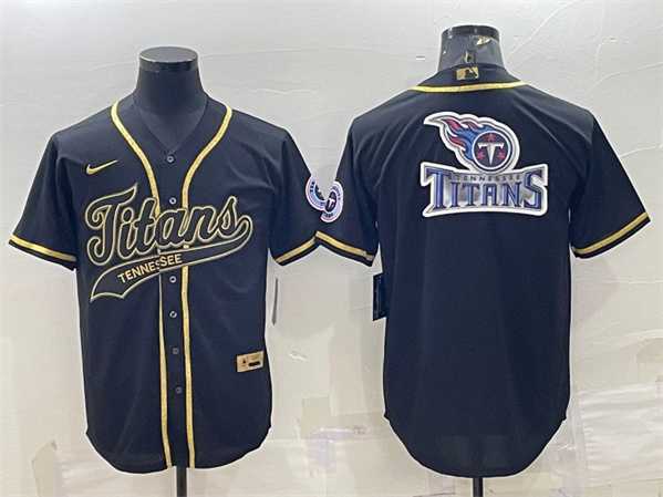 Men%27s Tennessee Titans Black Gold Team Big Logo With Patch Cool Base Stitched Baseball Jersey